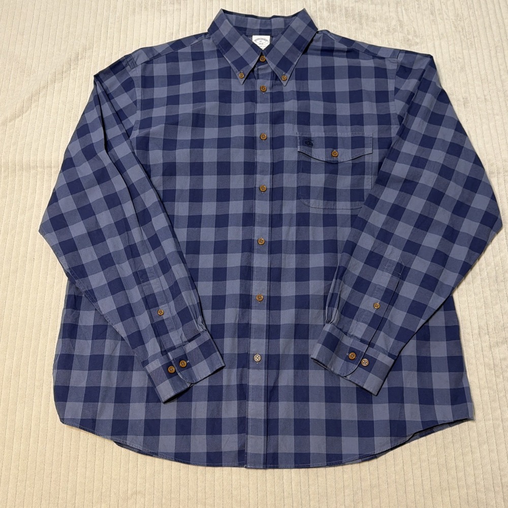 Brooks Brothers 1818 Regent Fit Blue Gingham Plaid Cotton Shirt Men's XL Button